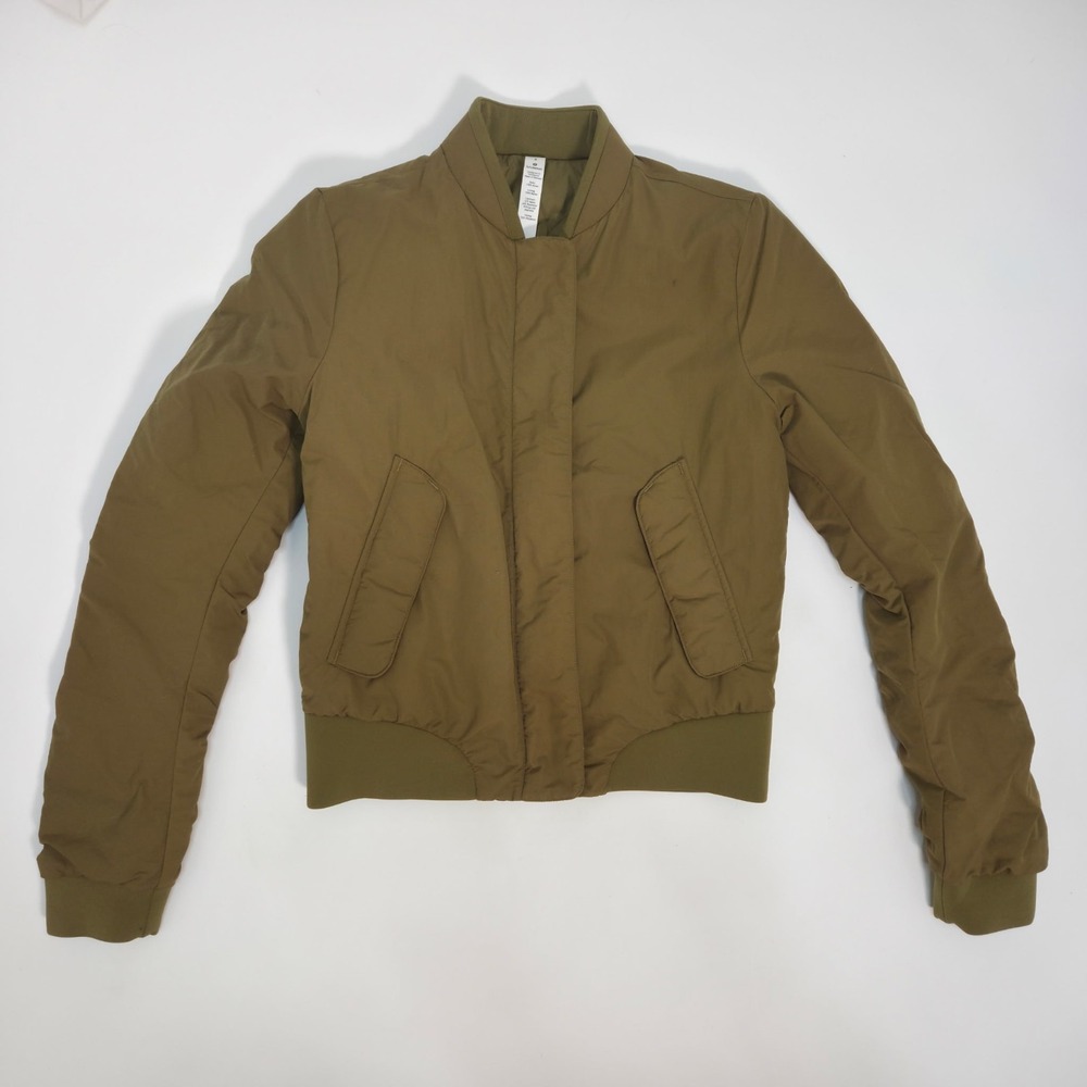 Women's Lululemon Army Green Zip Quilted Reversible Non Stop Bomber Jacket Sz 2